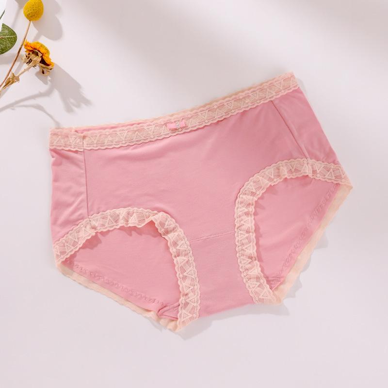 Women's Large Size Solid Color Cotton Crotch Underpants Female Soft Breathable Low-waist Seamless Lace Briefs