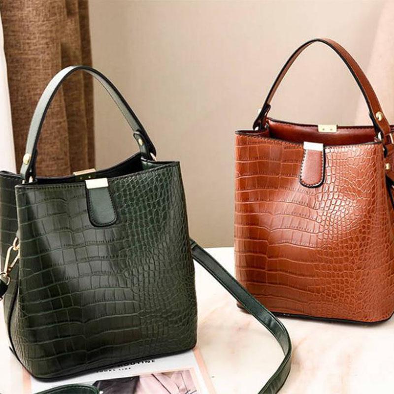 Crossbody Bag Women Crocodile Pattern Leather Anti-theft Zipper Large Capacity Bucket Shoulder Bag