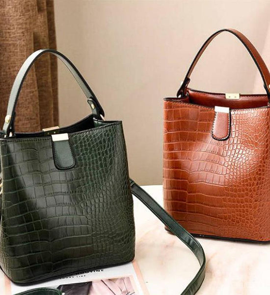 Crossbody Bag Women Crocodile Pattern Leather Anti-theft Zipper Large Capacity Bucket Shoulder Bag