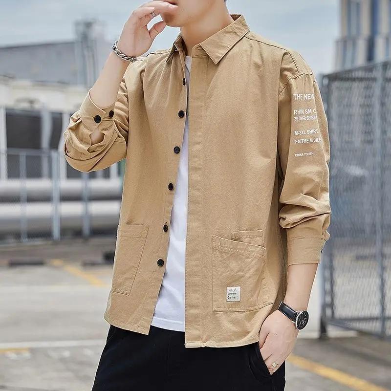 Spring and Autumn Men's Long Sleeve Shirts Korean Trend Casual Loose Version Hong Kong Style Business Shirts Men's Jackets