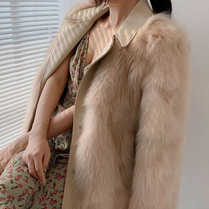 Fur Coat Winter Ladies Vintage Fashion V-neck Thickening Warm Mid-length Fur All-in-one Plush Jacket