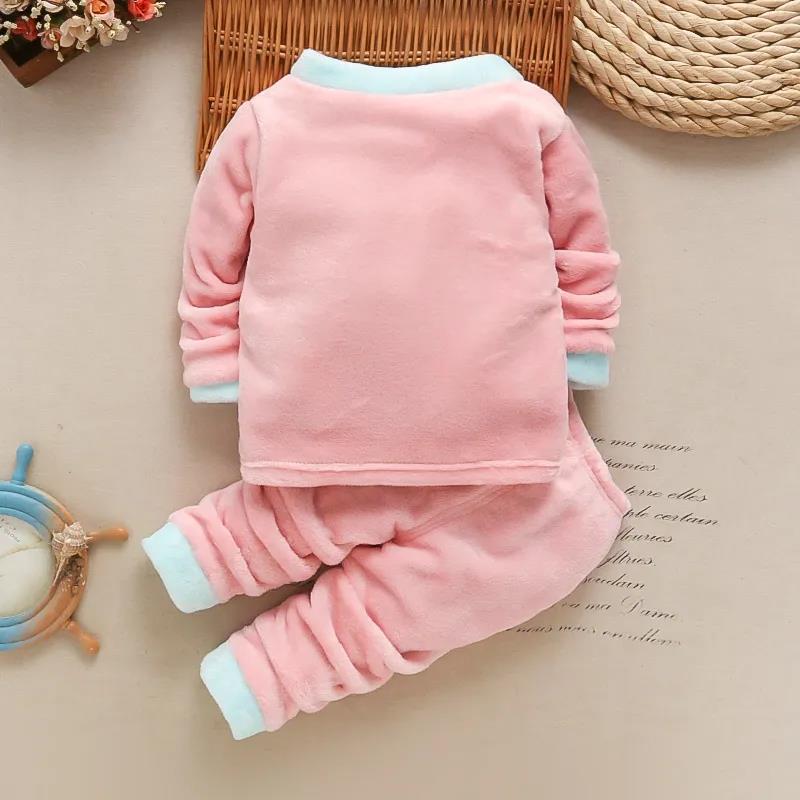 Baby Girl Autumn and Winter Flannel Thickened Pajamas Home Service Double-sided Fleece Baby Clothes Kids Suit Fashion Cotton Clothes