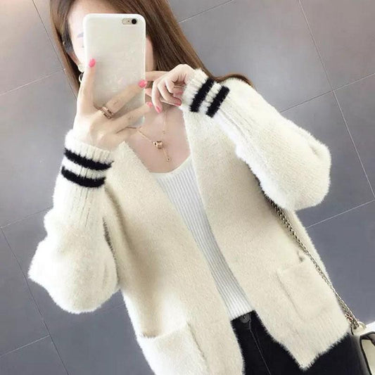 Autumn and Winter Mohair Cardigan Jacket Short Loose Knit Sweater Fashion Casual Women's Top