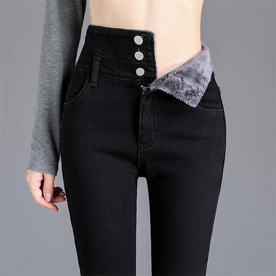 Women's Winter High Waist Plush Jeans Female Large Size Elastic Slim Pants Casual Warm Long Pencil Pants