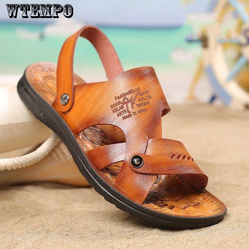 Summer Sandals Men Leather Classic open-toed Slipper Outdoor Beach Rubber Summer Shoes