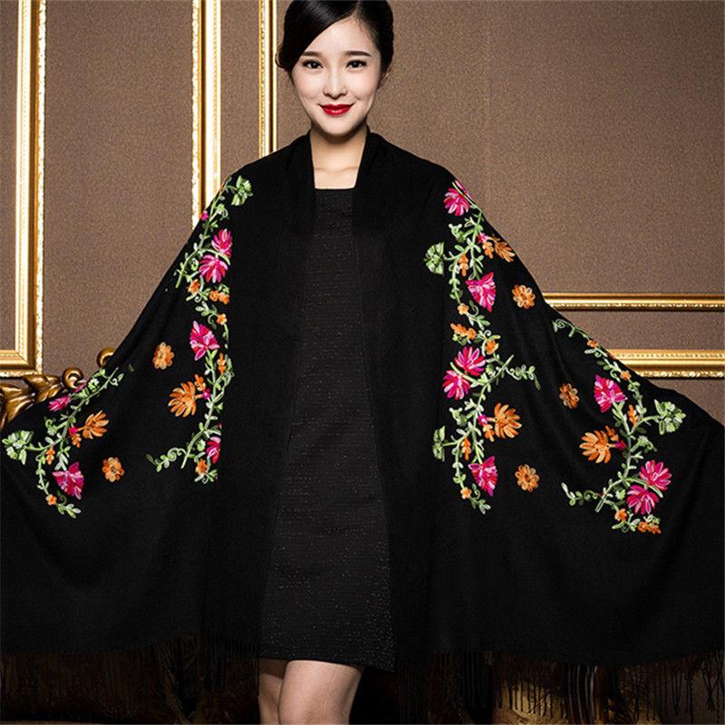 Winter Imitation Cashmere Scarf Shawl Chinese Style Embroidery Scarf Thick and Warm Oversized Cloak