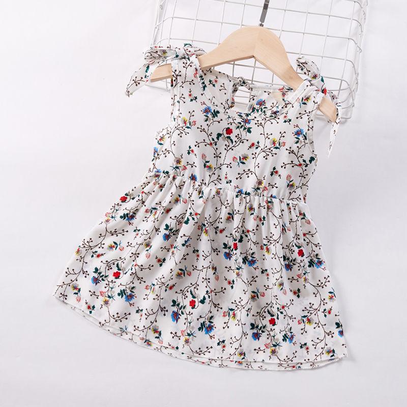 Summer Toddler Baby Kids Girls Sleeveless Ribbons Bow Floral Dress Princess Dresses Girls Clothing Kids Casual Dresses