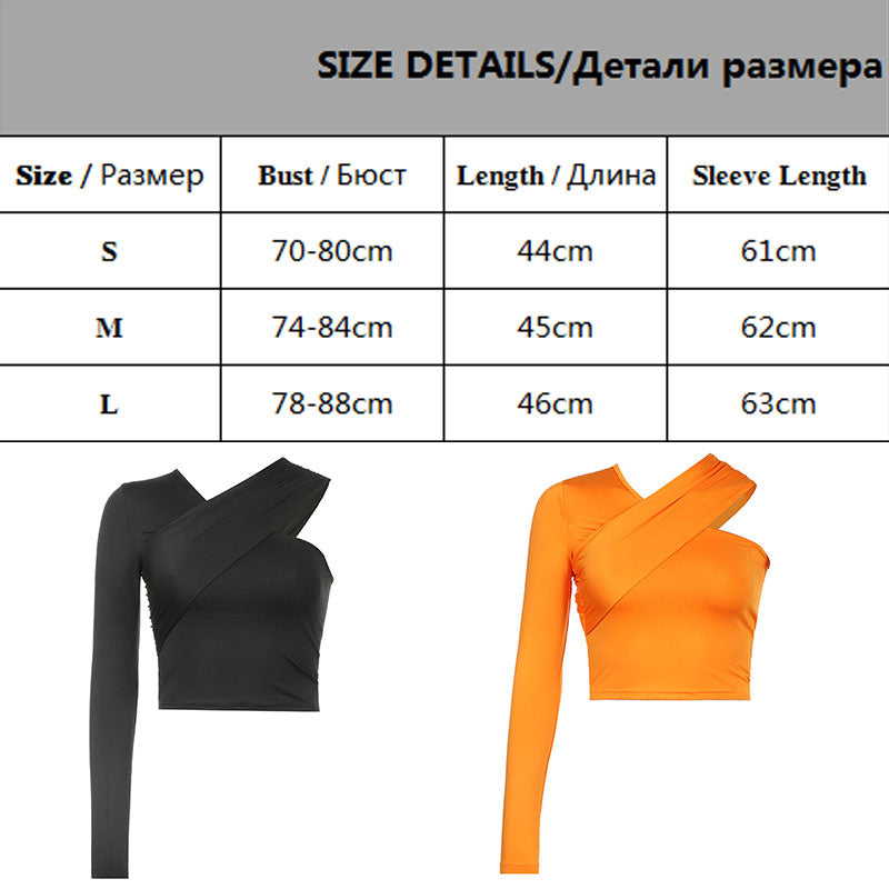 One-shoulder Crop Tops Solid V Neck Women's T-shirts Slim Female Streetwear Corset Autumn All-match Vinatge Tees Bottoming Shirt