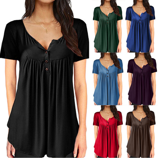 Loose Top Elastic Tunic Shirt Women's Casual Shirt Women's Short Sleeve Top O Neck T Shirt