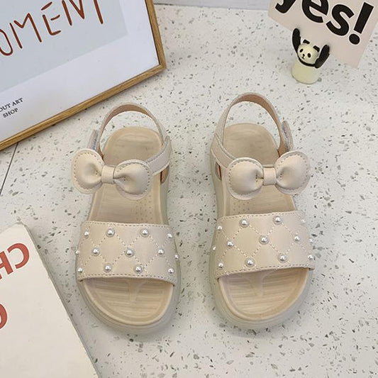 Girls Summer Simple Sandals Non Slip Solid Color Casual Princess Sandals Soft Sole Flat Beach Bowknot Light Sandals