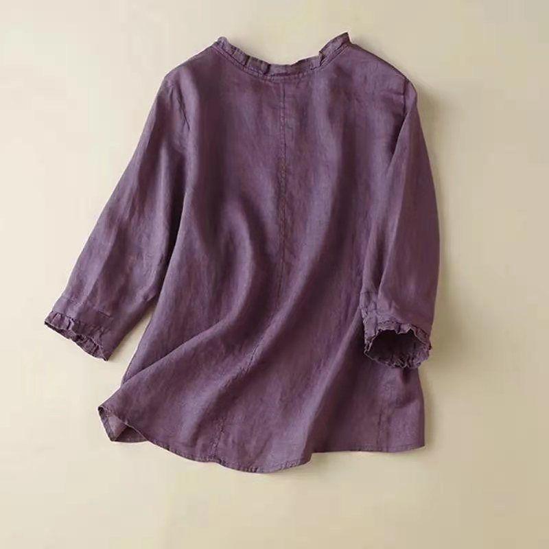 100% Cotton Literary Retro Shirt Top Women Loose All-match Five-point Sleeves Thin Breathable