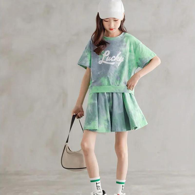 Two-piece Girls' Suit Summer Dress Korean Version of The Little Girl Short-sleeved Short Dress