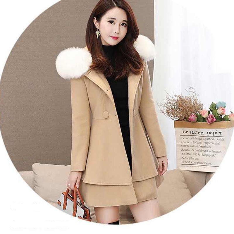 Fashionable Women's Skirt Hem Woolen Coat Waist Mid-length Slim and Thin Small Fragrant Wind Woolen Coat