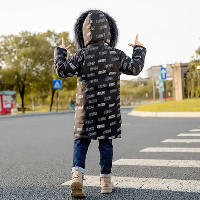 Children's Wear Boys Down Jacket Mid-length Medium-Large Children's Korean Winter Thicken Jacket