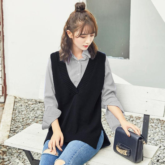 Spring and Autumn Plus Size Sleeveless Sweater Knitted Waistcoat Mid-length Vest Loose Casual Women Sweater