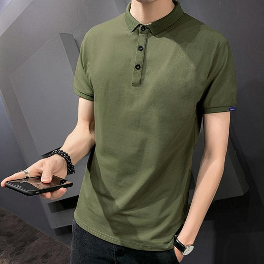 Handsome Solid Color Lapel Short-sleeved Men's  Shirt Retro All-match Casual T-shirt Breathable Paul Shirt