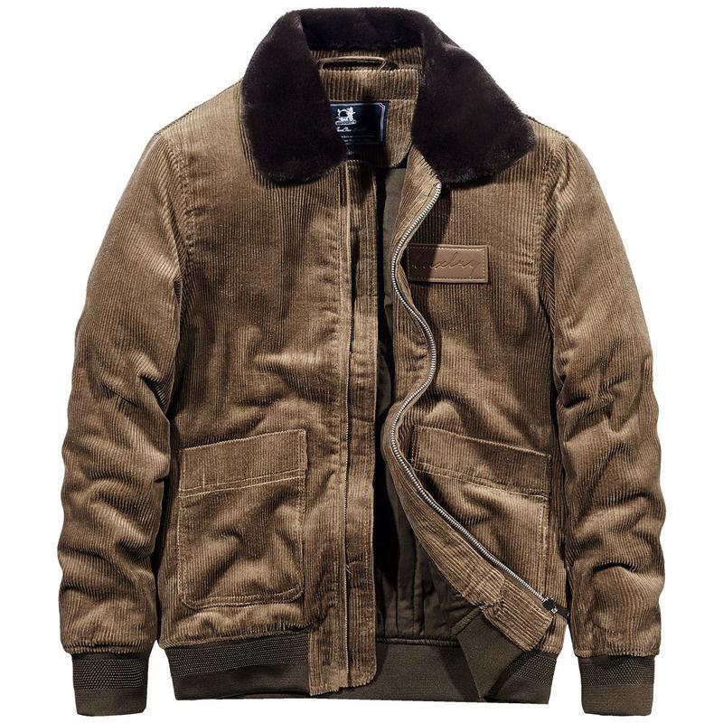 Cotton Clothes Men's Winter Jacket Corduroy Thick Arctic Rabbit Fluffy Collar Loose Plus Size Jacket