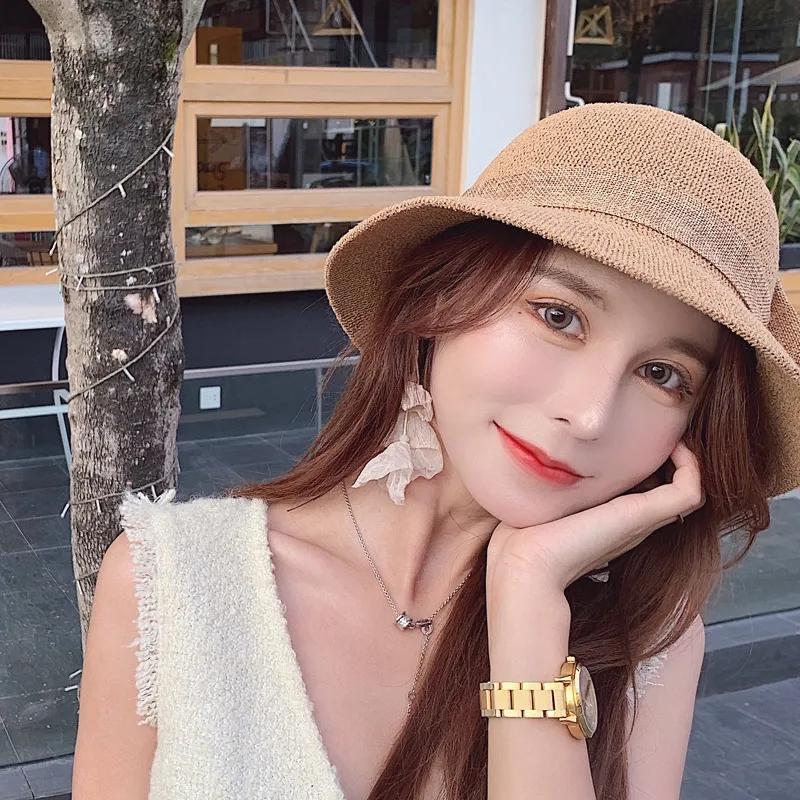 Bow Knot Fisherman Hat Women's Spring Summer Cotton Linen Pot Hat Sun Hat All-match Foldable Sun Hat