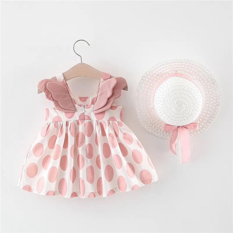 Children Dress Spring Summer Sling Kids Clothing  Baby Girls Clothing Polka Printing Dot Wings Dress Sleeveless A-line Dress Girl