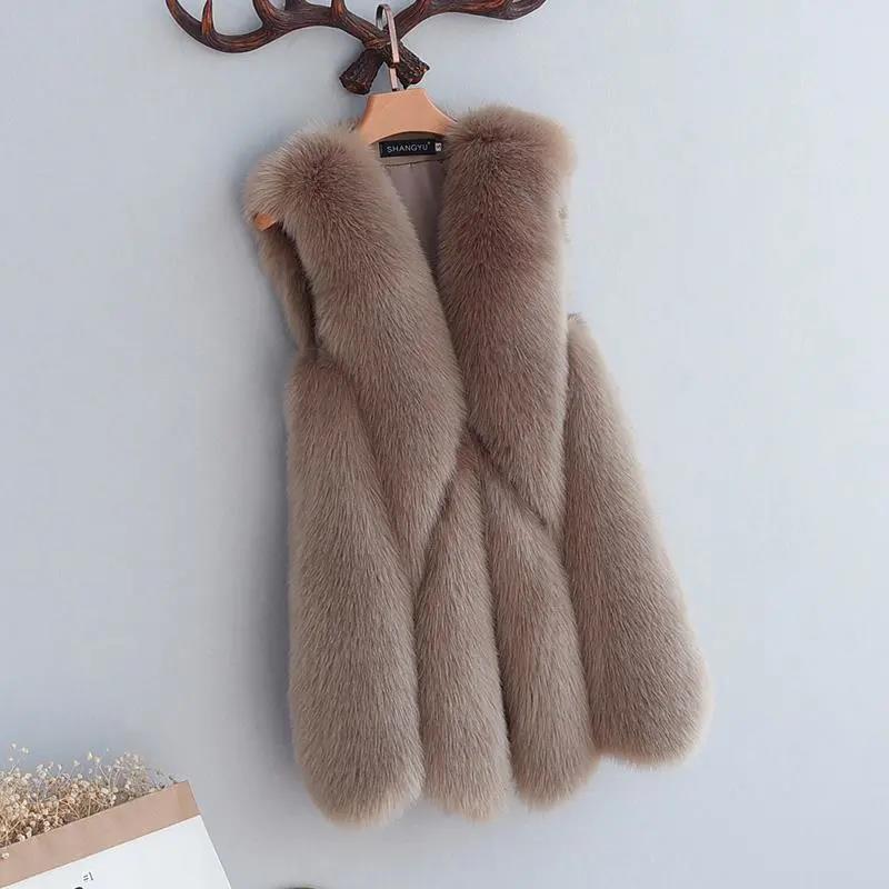 Faux Fox Fur Vest Artificial Soft Warm Fur Coat Women's Mid-length Casual V-neck Fur Coat Women's Waistcoat Temperament Rabbit Fur Vest