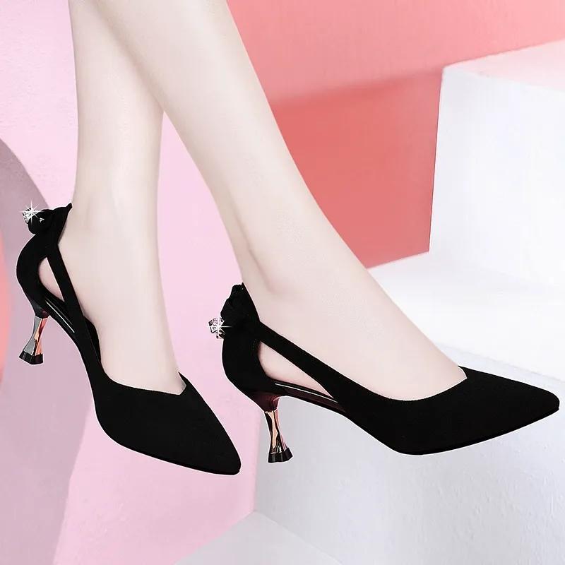 Spring Summer Mid-heel Sandals Women's Large Size Shoes Female Stiletto All-match Work Shoes Ladies Pointed Toe Single Sandals