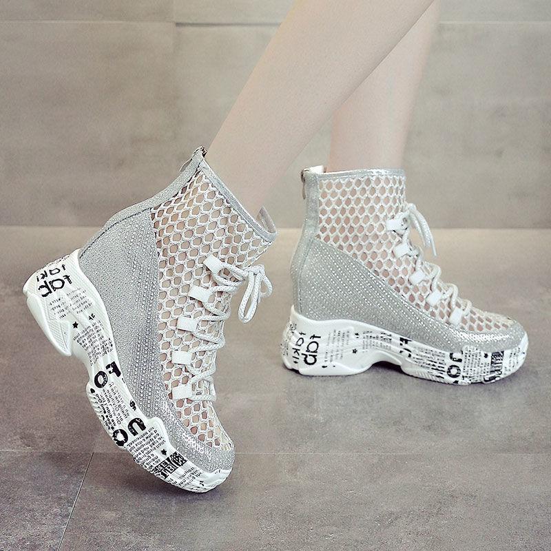 Boots Wedge Heel Female Increase Summer Mid-tube Net Boots Breathable Baotou Cool Boots Thick Bottom Thin and Thin Boots Tide