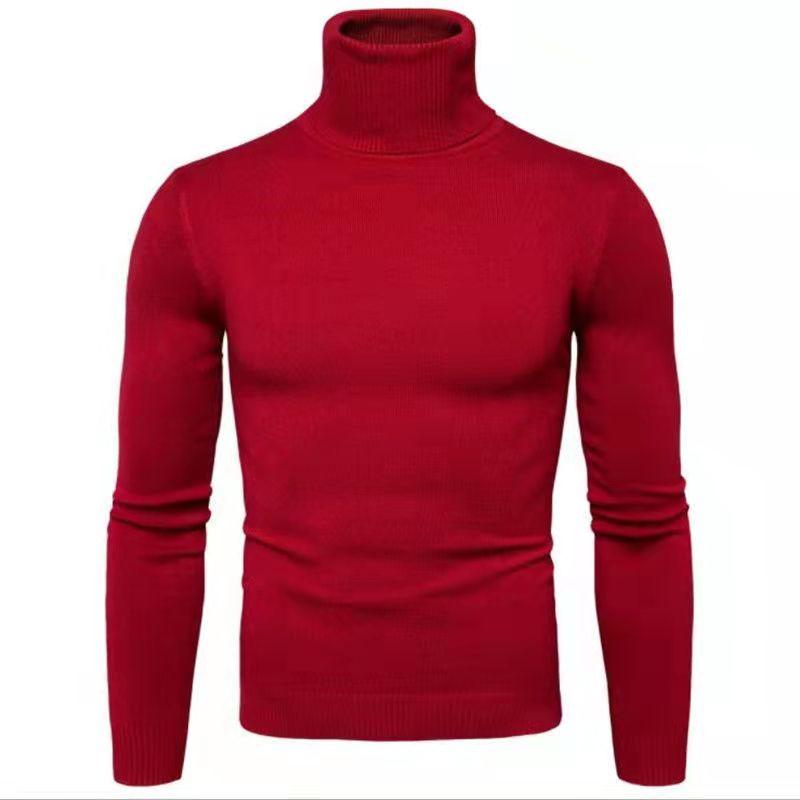 Winter Men's Sweater Turtleneck Slim Stretch Base Knitwear Solid Color Pullover Long Sleeve Sweater