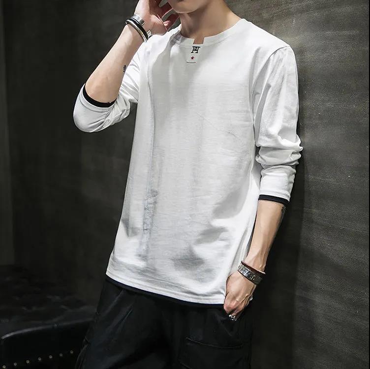 Fake Two Long-sleeved T-shirts Men's Spring and Summer Clothes Tops Trend Loose Sweater Students Loose Large Size Bottoming Shirt