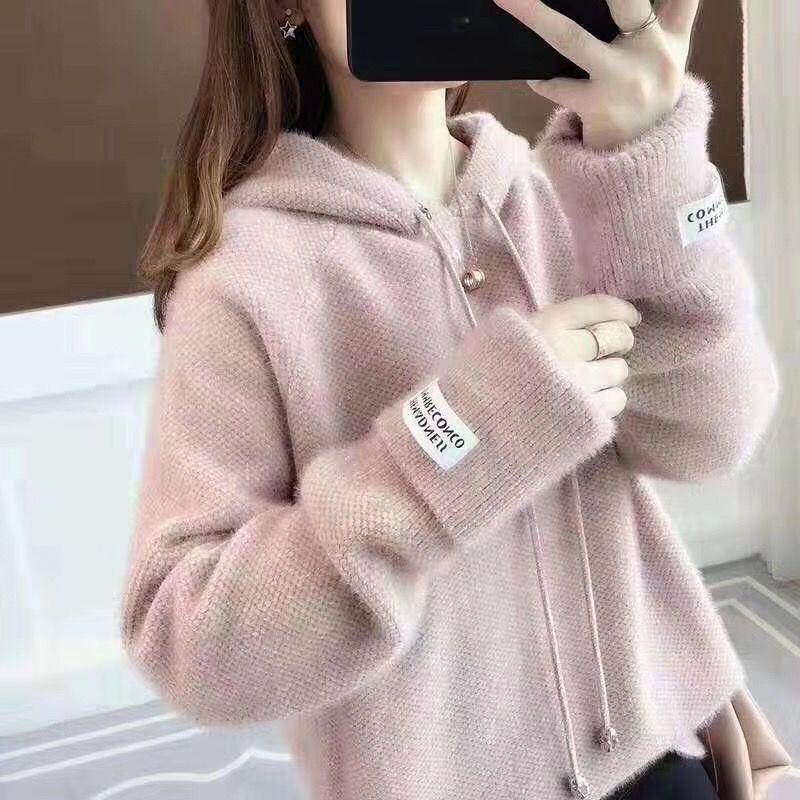 Autumn  Winter Thickened Warm Imitation Mink Fleece Sweater Women Mohair Sweater Long-sleeved Knitted Pullover Coat Outwear