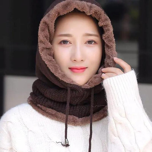 Hat Women's Autumn and Winter Cycling Guard Neck Plus Velvet Thickening To Keep Warm All-match New Windproof and Cold-proof One-piece Baotou Hat