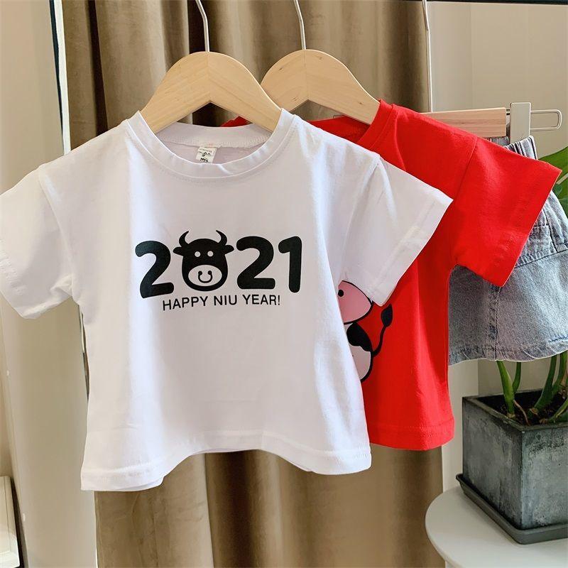 2PCS Children Clothing Set Spring Summer Girls Suits Printing Letter Cattle Short Sleeve Tops + Denim Pants Clothing Set