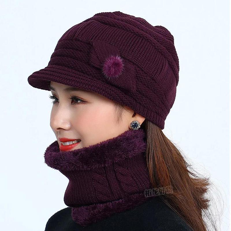 Women's Winter One-piece Hat Cycling Windproof Warm Hat Bib Integrated Plus Velvet Thick Knitted Woolen Hat