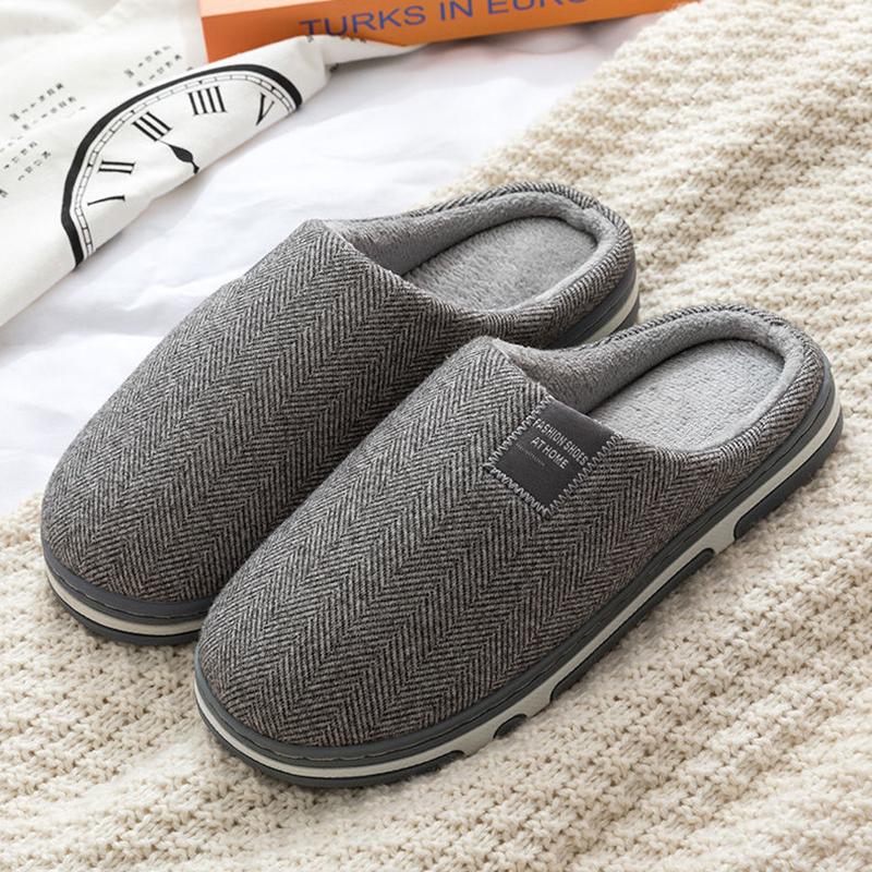 Winter Couple Plus Size Cotton Slippers Indoor Non-slip Wear-resistant Household Shoes