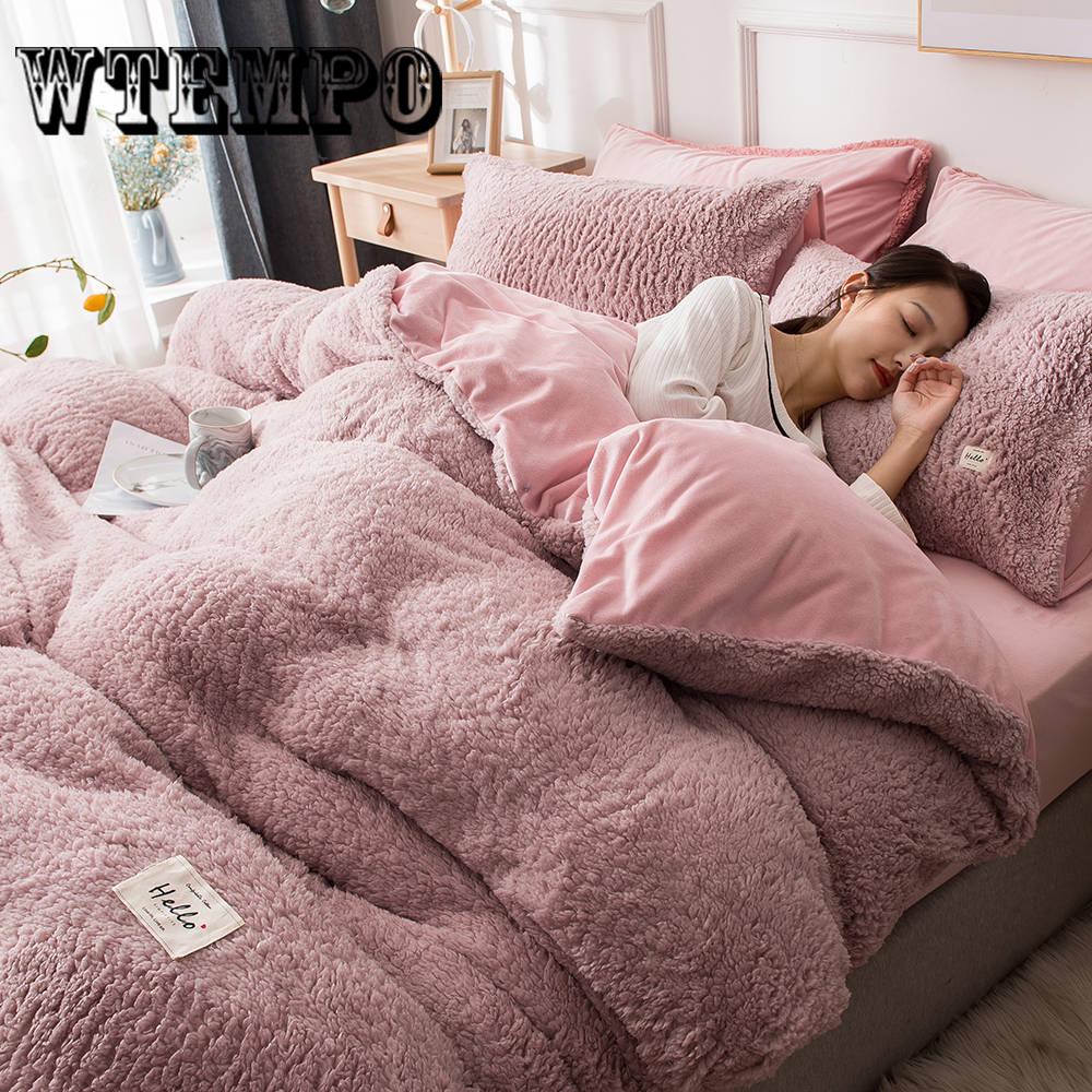 4pcs Home Textile Solid Snow Lambs Wool Duvet Cover Bedspread Bedclothes Bed Linen Bedding Set