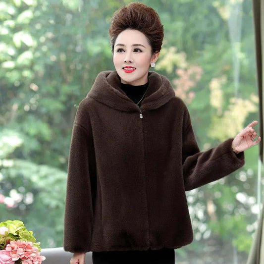 Autumn and Winter Models of Imitation Fur Coat Women's Mink Velvet Western-style Lady Wide Lady High-end Hooded Mink Coat Cotton Jacket