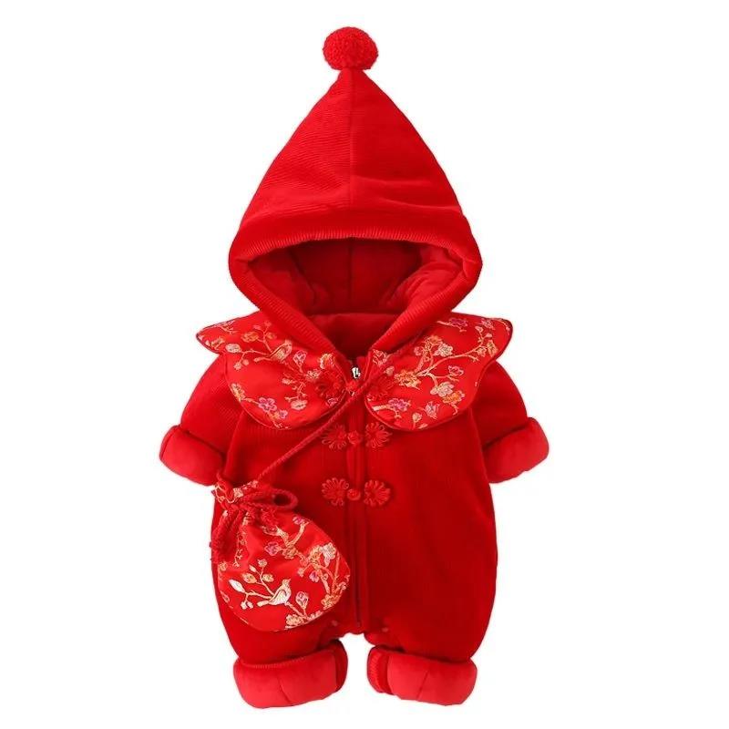 Baby Winter Dress Women's Chinese New Year Clothes Children's New Year Dress Plush Thickened Baby One-piece Clothes Go Out