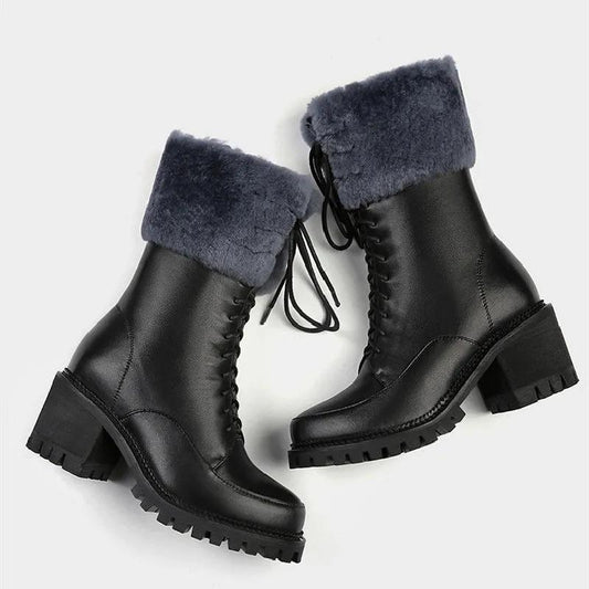 Snow Boots Women's Martin Boots Thick-soled High Boots Winter Thick Heel Side Zipper Thickening and Plus Velvet Boots