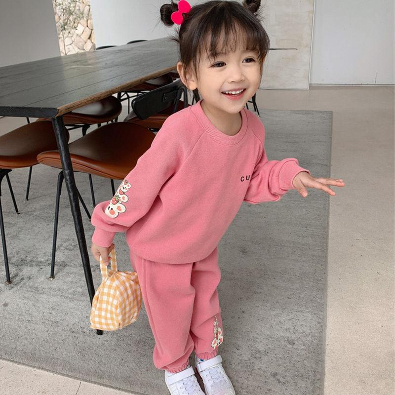 Girls' Suits Spring and Autumn Girls' Baby Children's sets Children's Two-piece Sweater Suits Solid Color Loose Casual Suits