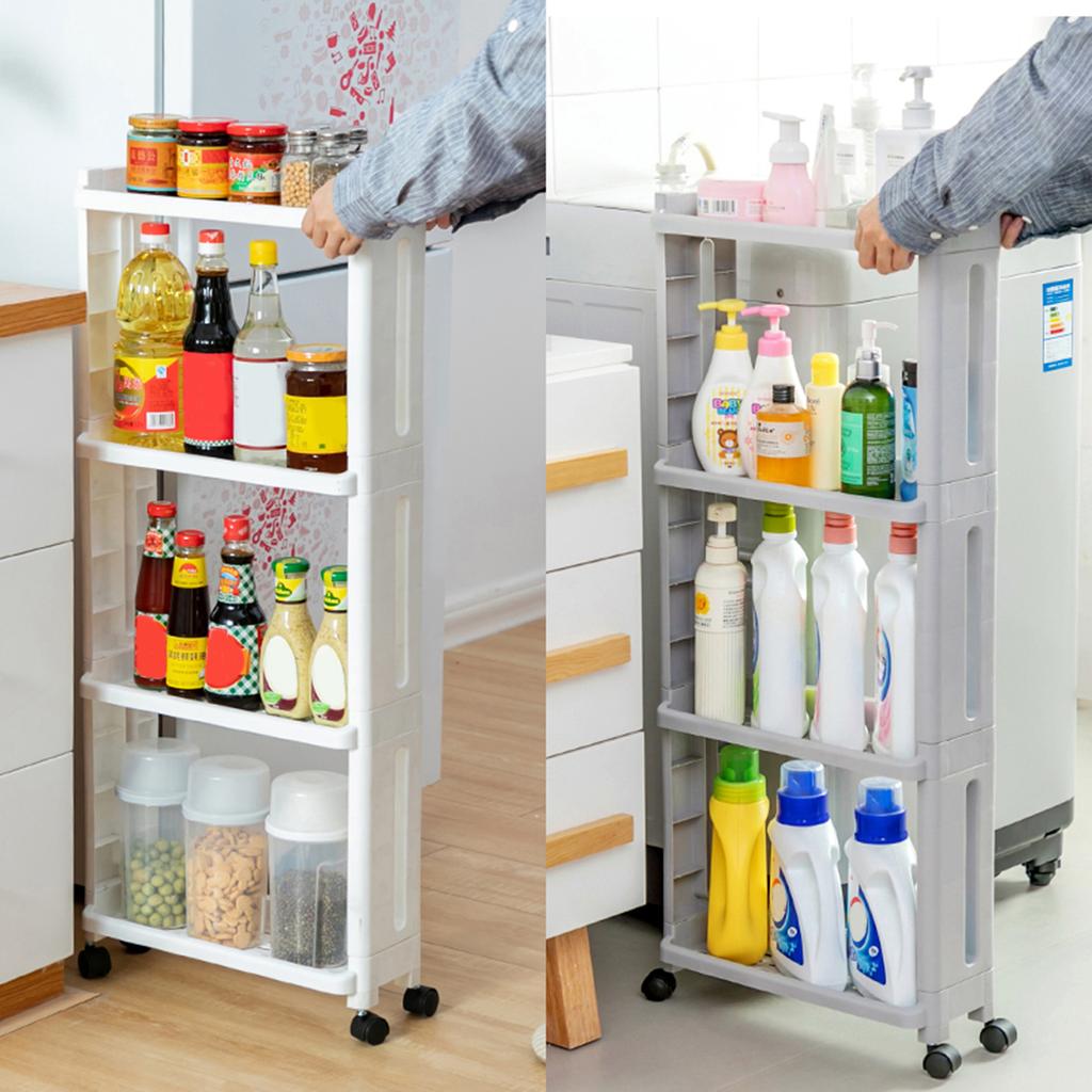 4 Layer Kitchen Storage Rack Fridge Side Shelf Removable with Wheels Bathroom Organizer Holder