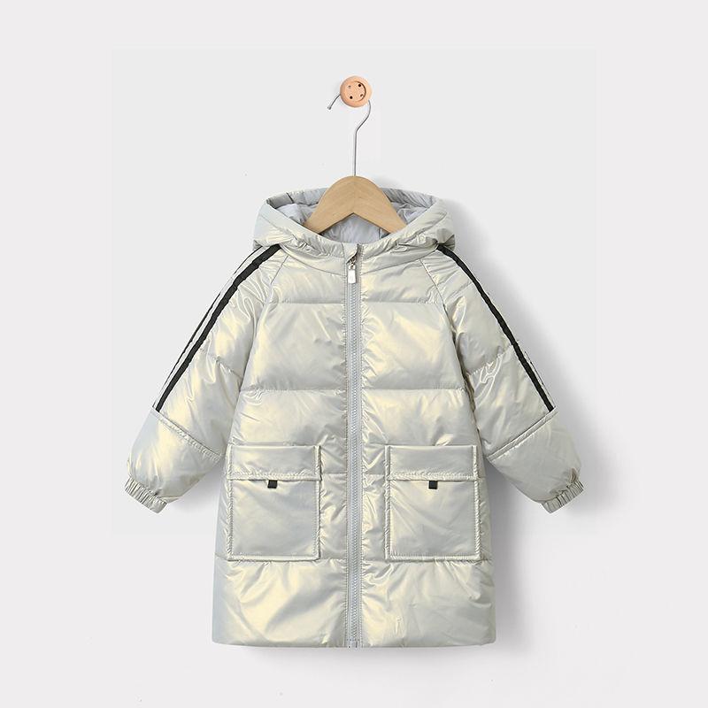 Children's Down Jackets Medium-length Boys and Girls White Duck Down Jackets Thick Warm Shiny and Wash-free Hooded Children's Wear