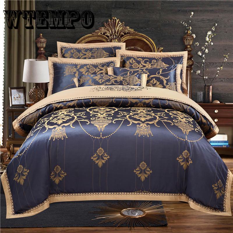 4pcs Home Textile Wedding Jacquard Silk Bedding Set Luxury Satin Quilt/Duvet Cover  Queen/king Size Bedclothes