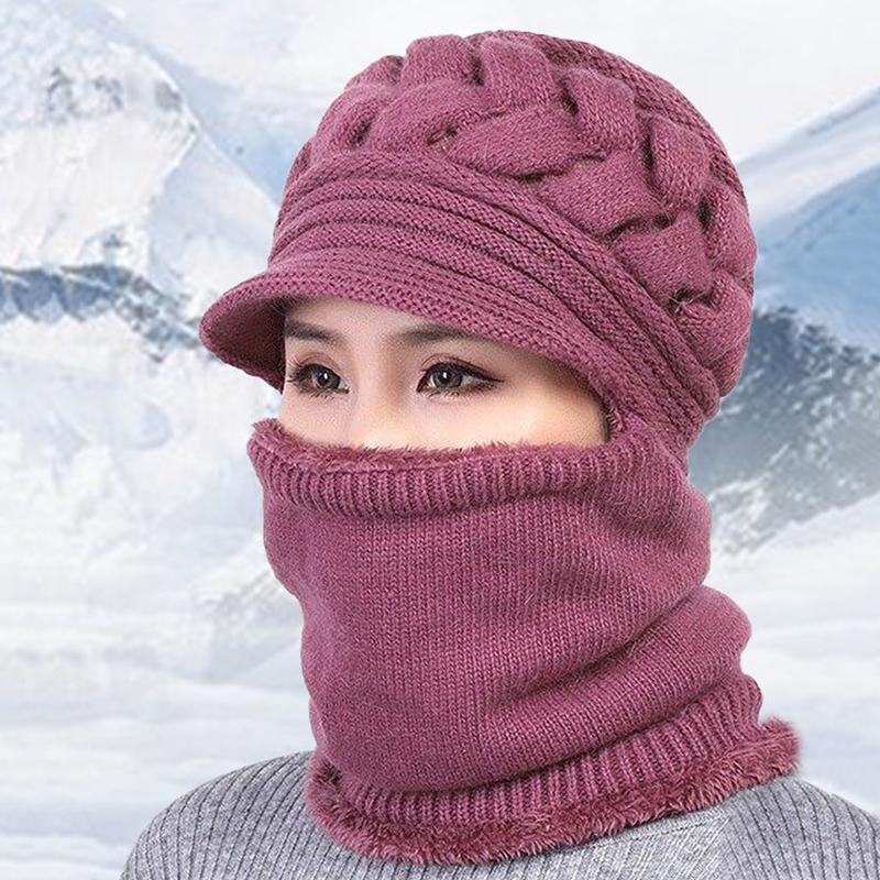 Warm Hat Women's Winter Woolen Hat with Velvet To Keep Warm Cycling Padded Bib Hat One-piece Stretch Knitted Hat