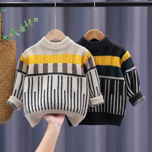 Boy's Pullover Sweater Korean Style Western Style Knitted Thick Warm Top Children's Long-sleeved Middle-aged Children