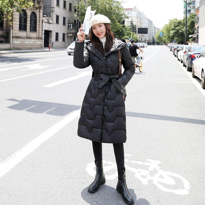 Winter Padded Jacket Women's Slim Down Padded Jacket Over The Knee Mid-length Hooded Warm Padded Jacket