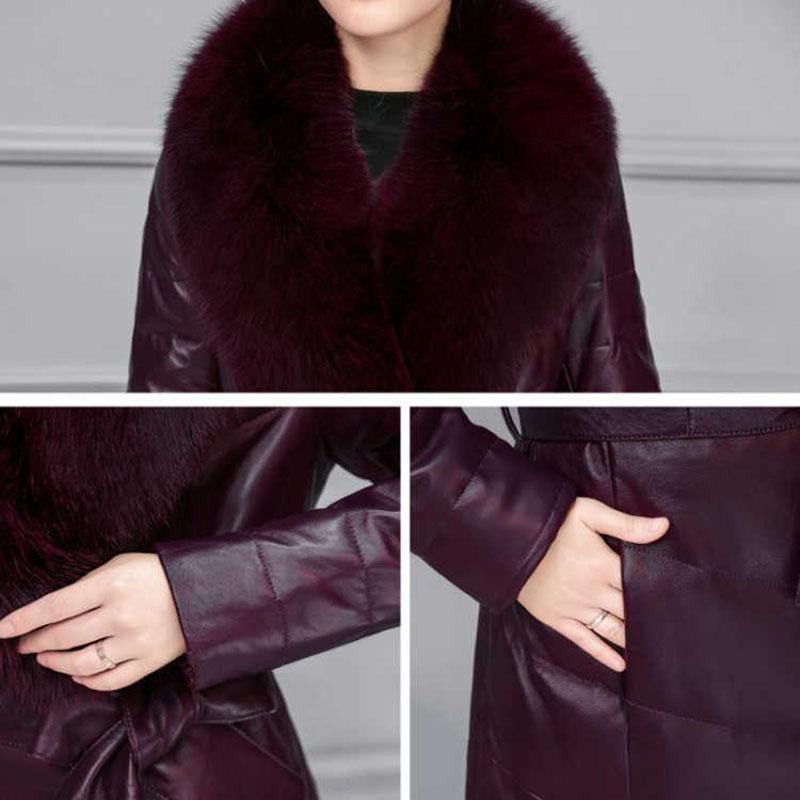 Winter PU Leather Female Imitation Fox Fur Collar Cotton Jacket In The Long Section Slim Padded Jacket Fashion Casual Women Leather Jacket