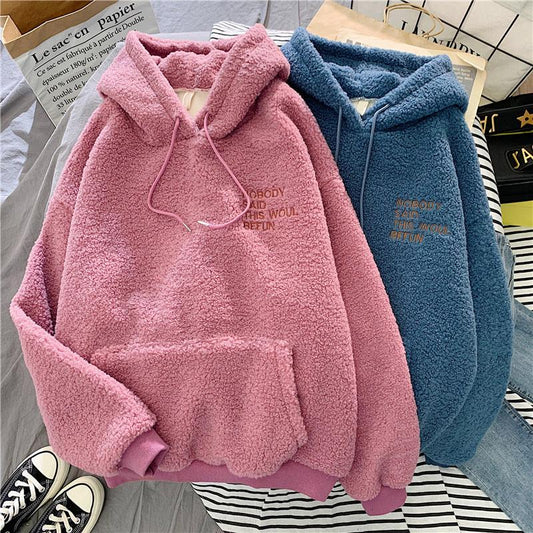 Women's Warm Hoodie Sweatshirt Flannel Hooded Coat Loose Pocket Hoodies Fleece Pullover Sweatshirt