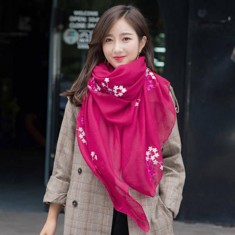 Women Scarf Winter Embroidery Print Long Lady Shawls Cashmere Like Pashmina Hijabs Scarves Wraps