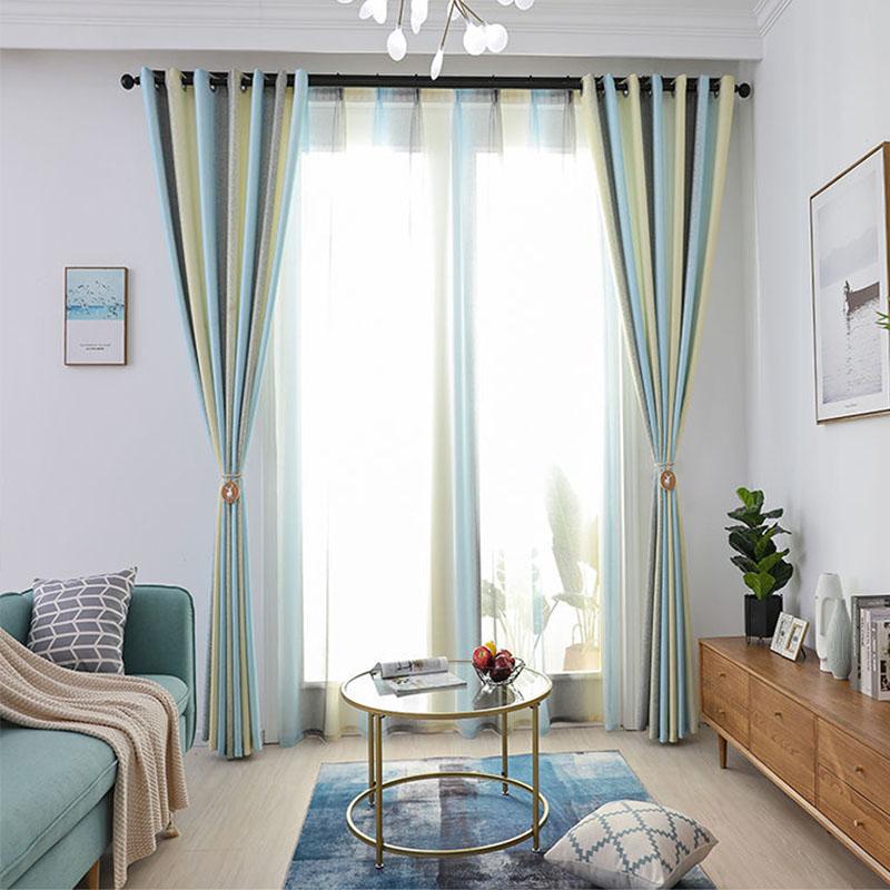 1/2pcs  Modern Gradient Color European Curtains for Living Room Stripe Blackout Curtains for Bedroom Dining Room Curtain