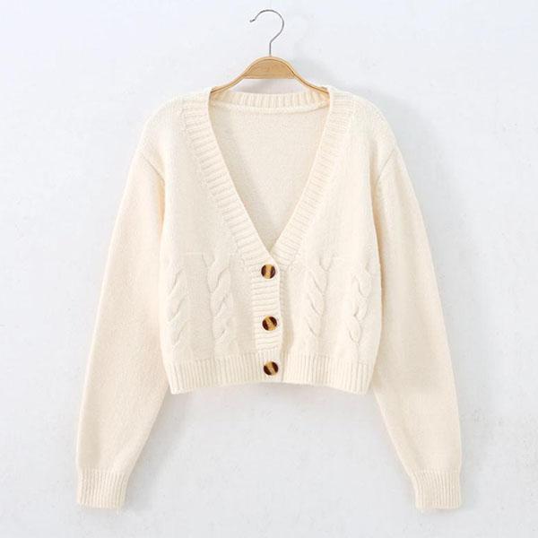 Women Short Cardigan Knitted Sweater Autumn Winter Long Sleeve V-neck Jumper Cardigans Casual Buttons Female Coat