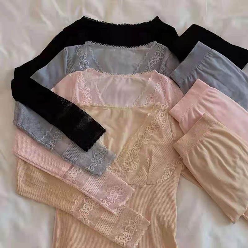 Fall Lace Goddess Thermal Underwear Slim Body Fall/Winter Base Pyjama Set